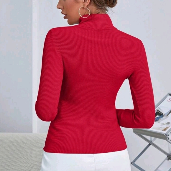NEW Chic Ribbed Knit Turtleneck Sweater Top Bodycon Red - Picture 5 of 8
